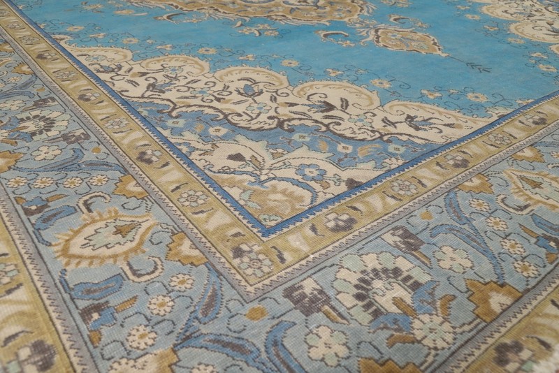Over-Dyed Blue Medallion Wool Tebriz Living Room Area Rug 10x13 Handmade Carpet gallery