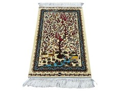 Elegant Pictorial Silk Rug – Tree of Life with Wildlife Scene, Decorative 2×3 ft