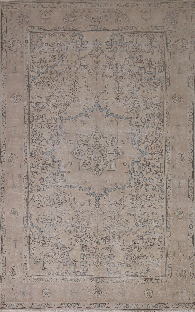 Distressed Muted Area Rug 6x9 Ft Hand-Knotted Beige Wool Carpet Medallion Rug