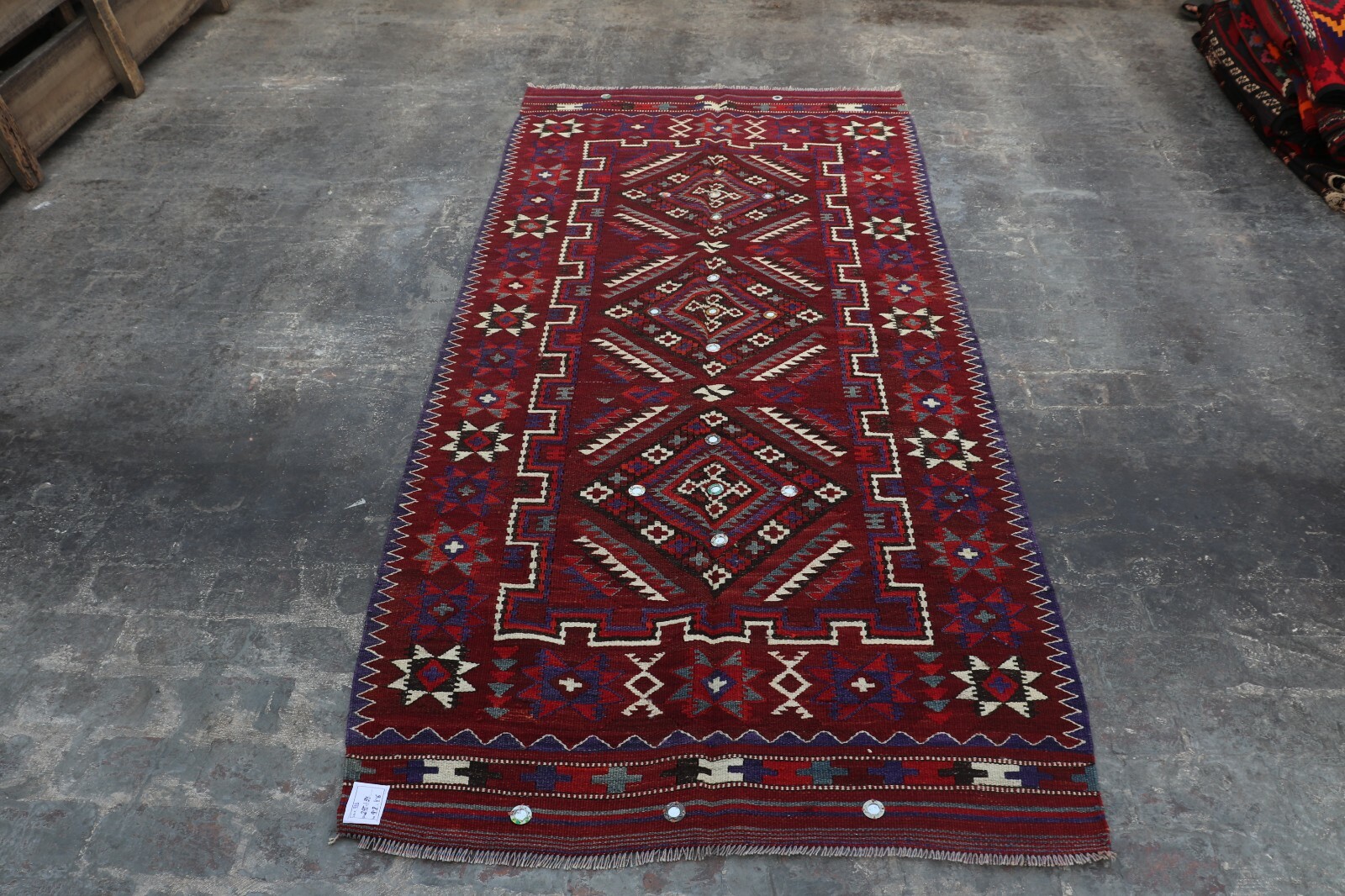 Antique Afghan Hand Woven Tribal Moqari Kilim Rug 9'8 x4'6 Ft gallery