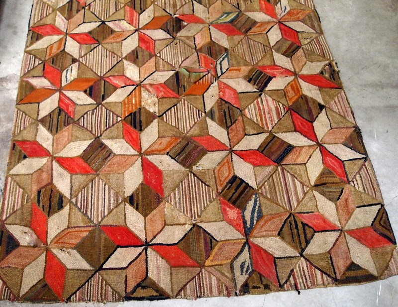 Handmade antique American Hooked geometric rug 4.8' x 7.7' (146cm x 234cm) 1900s gallery