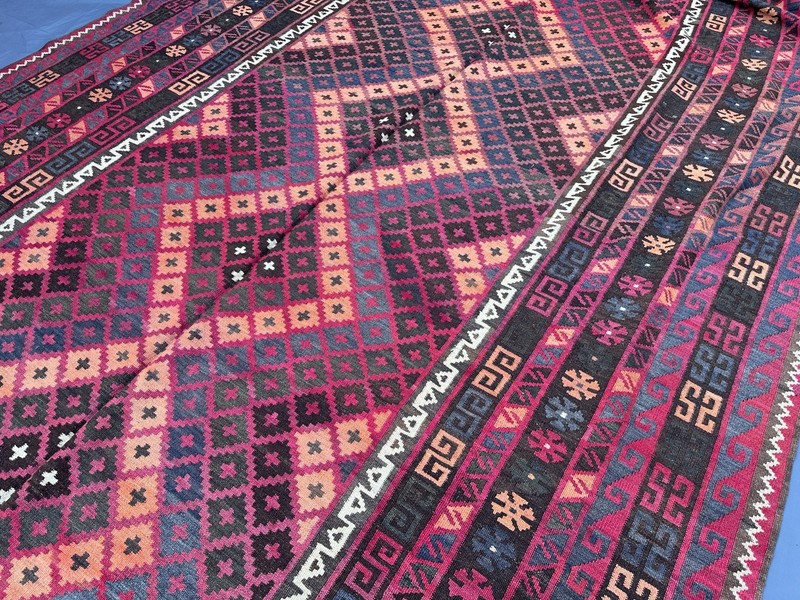 Vintage Afghan Kilim Rug, 8x17 Palace Oversized Faded Geometric Tribal Area Rug gallery
