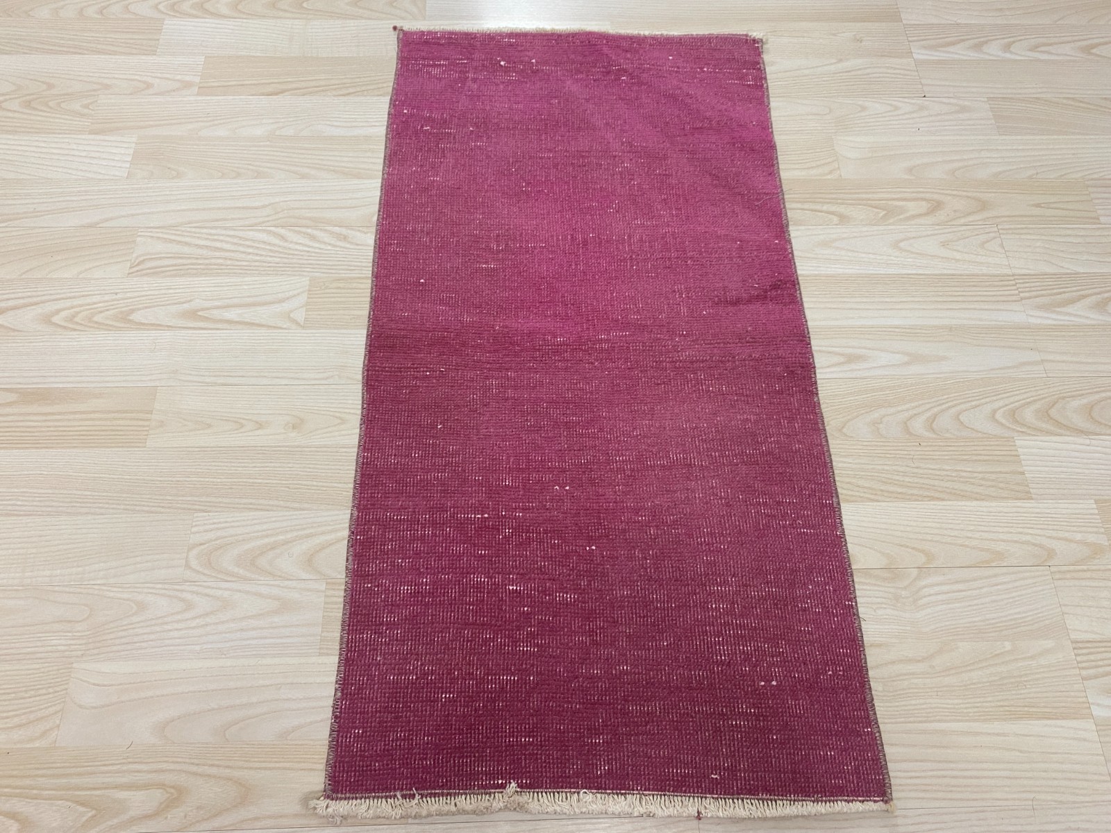Vintage Turkish Overdyed Small Rug 1.5x2.8 Ft Pink Wool Small Accent Carpet gallery