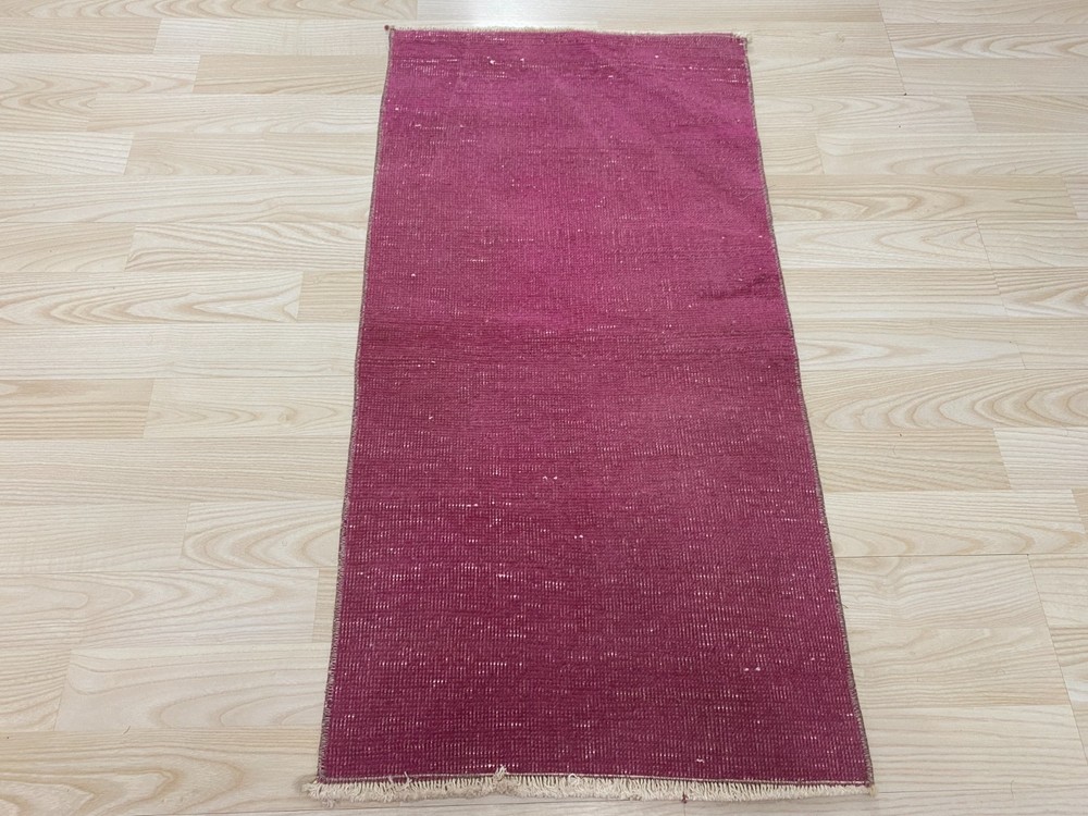 Vintage Turkish Overdyed Small Rug 1.5x2.8 Ft Pink Wool Small Accent Carpet