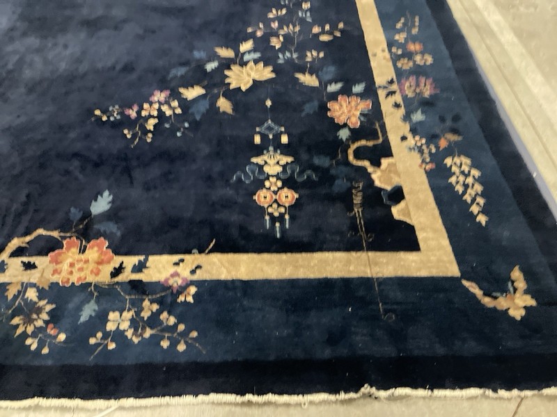 Oversize Navy-Blu Color 16' X 11' Antique Chinese Art Deco Oriental Rug gallery