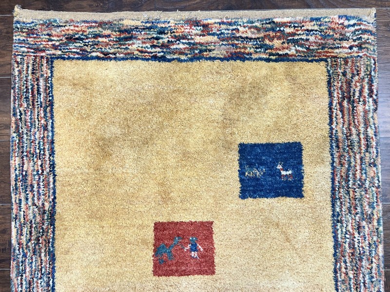 Indo Gabbeh Rug 3.7 x 5, Tribal Rug, Boho Rug, Wool Handmade Carpet gallery
