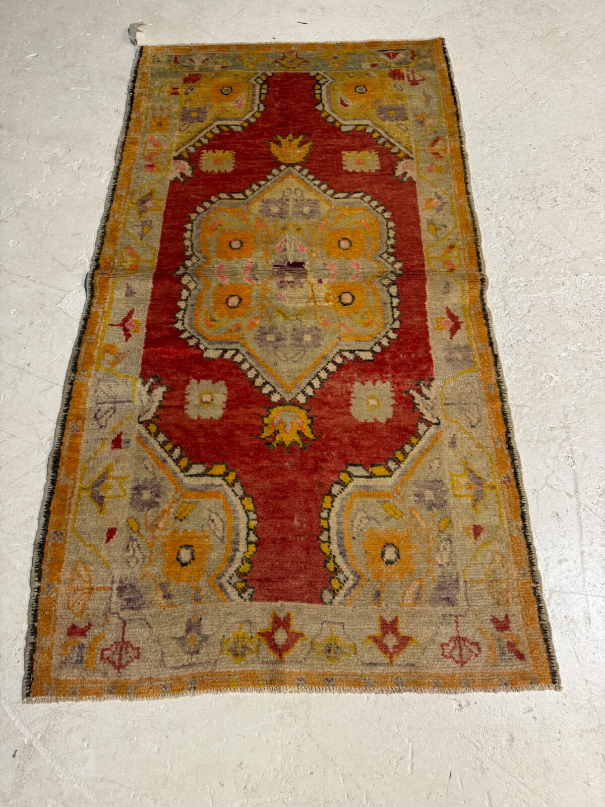 Oriental Hand-Knotted Wool Area Rug Turkish Oushak Red/Ivory/Copper 2'10" x 5'3" gallery