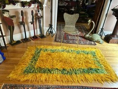 Gorgeous Estate Old Mid Century Yellow And aqua Green Shag Area Rug