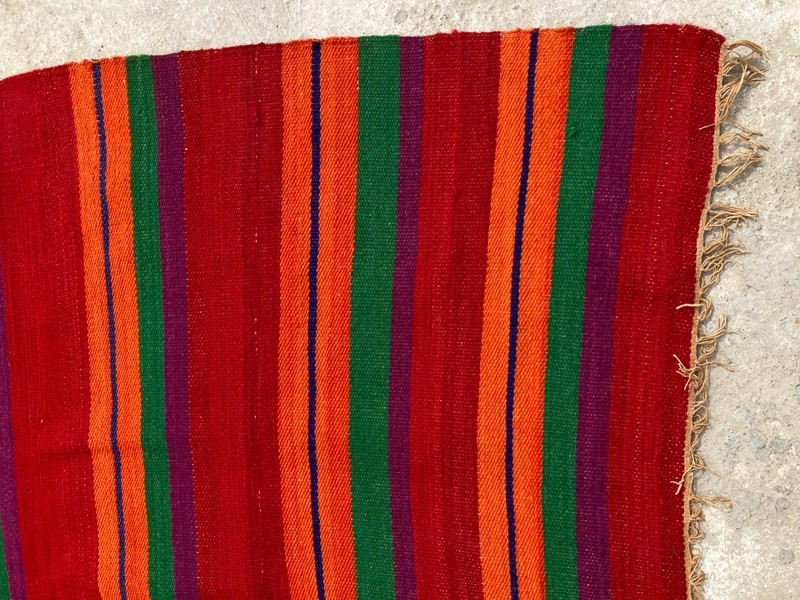 Vintage Traditional Handmade Geometric Striped Kilim Floor Rug Carpet 197x194 cm gallery