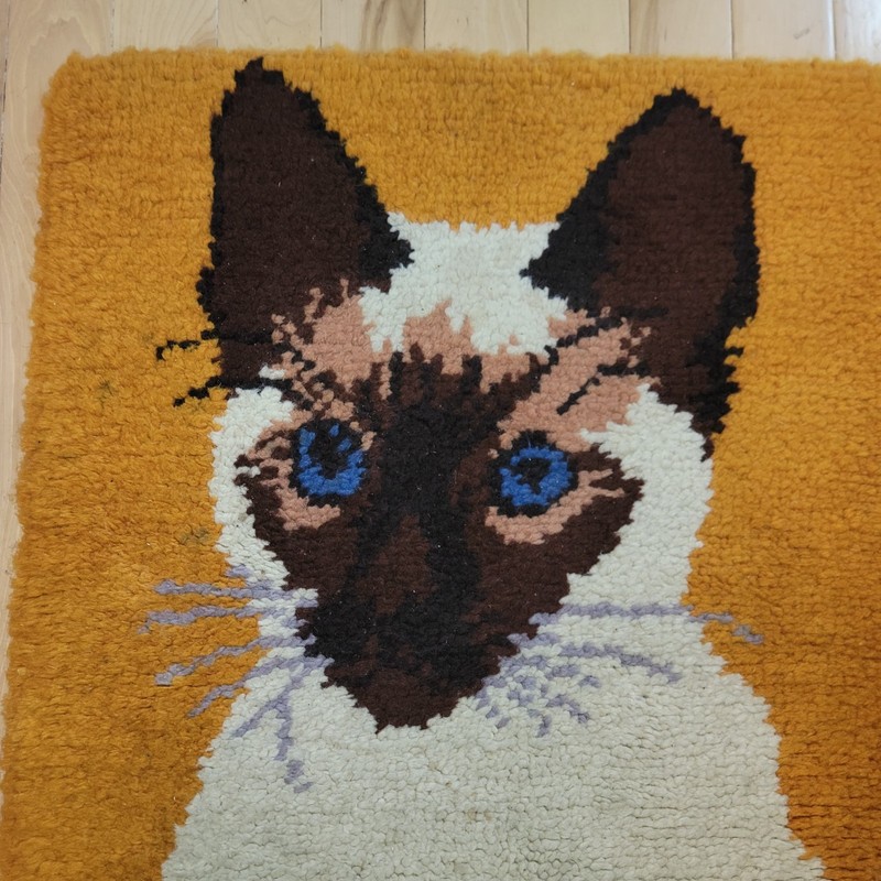 Vintage Siamese Cat Shag Area Rug/ Wall Hanging 35X26 inches Vibrant Yellow Blue gallery