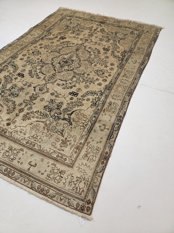 Antique Oriental Hand-Knotted Wool Area Rug Distressed Beige/Green 6'6" x 9'8" gallery