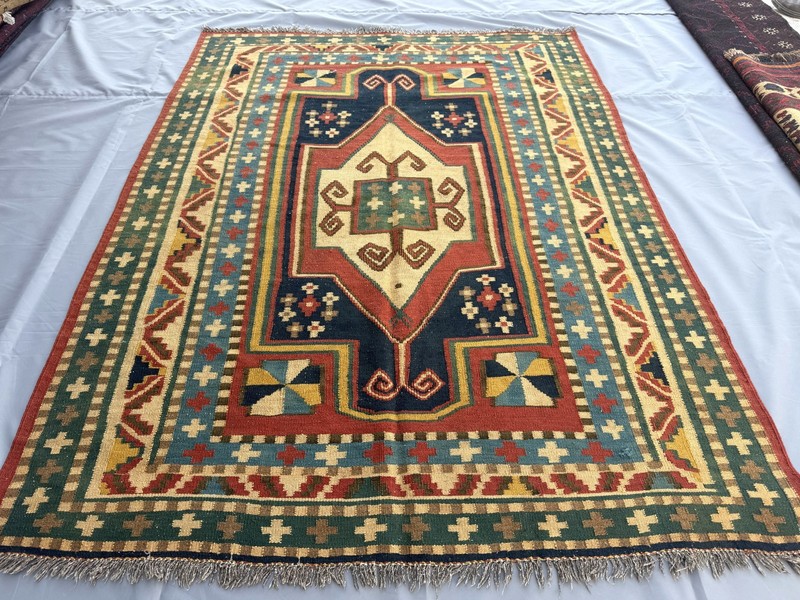 Vintage Caucasian Qafqaz Kilim Rug 5x7 ft Hand Woven Persian Style Tribal Carpet gallery