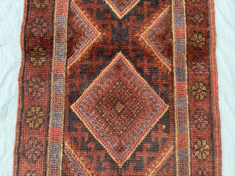 Vintage Afghan Baluchi Mishwani Runner Rug - Red Handwoven Wool Geometric Rug gallery