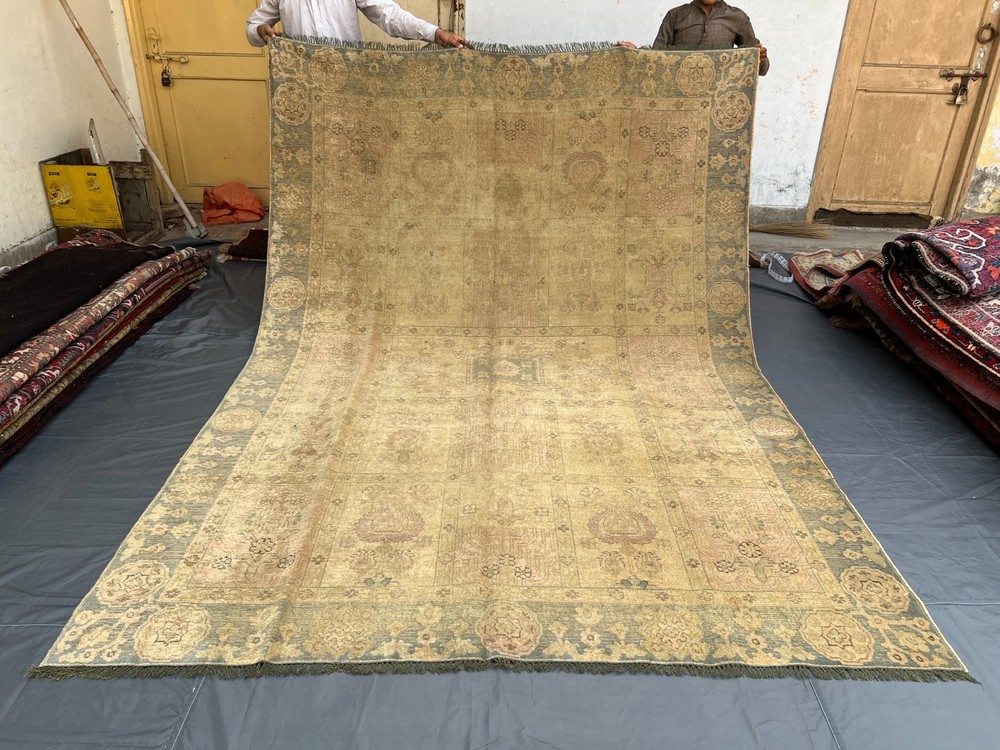 7x10 Vintage Turkish Hand-Knotted Rare Rug, Low Pile, Geometric Caucasian Rug