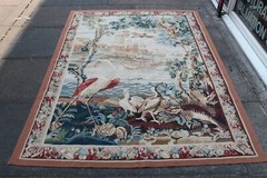 Vintage Hand Made French Design Original Wool Brown Aubusson Tapestry 220x150cm