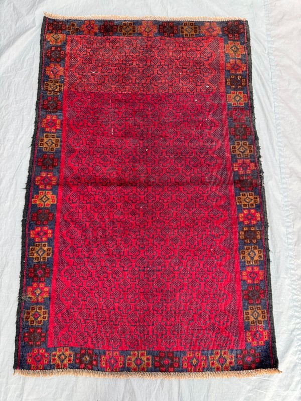 Vintage 2'10 x 4'4 Ft Afghan Baluchi Fine Rug, Red & Blue Geometric Area Rug gallery