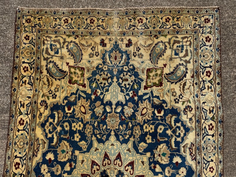 4x6 BLUE ANTIQUE ORIENTAL RUG old worn gold fine HAND-KNOTTED vintage handmade gallery