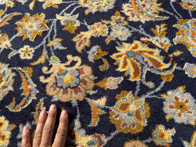FINE BLUE RUG 7x10 VINTAGE ORIENTAL navy gold HAND-KNOTTED handmade antique 8x10 gallery