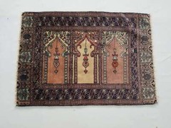 Vintage Traditional Hand Made Pakistani Oriental Wool Beige Rug 89x63cm