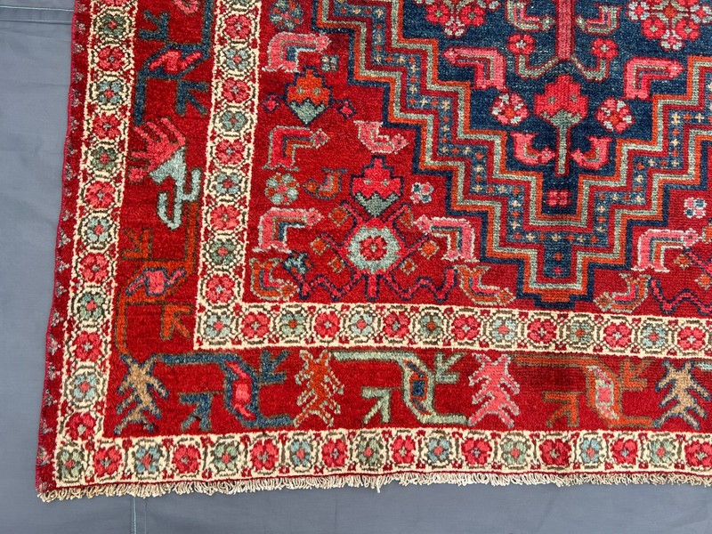 Antique Hand-Knotted Turkish-Inspired Rug, Geometric Pattern, Nomadic Art Rug gallery