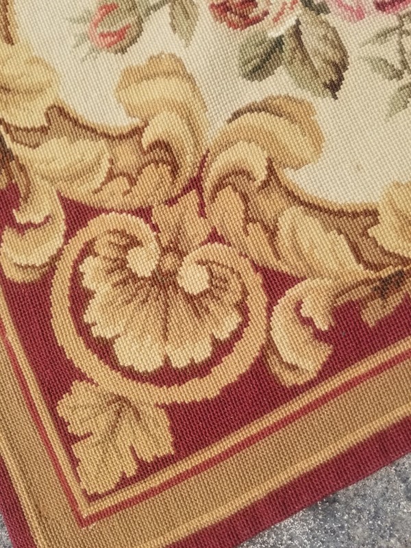 Vintage Handmade French Floral Needlepoint Wool Rug 284x220 cm gallery