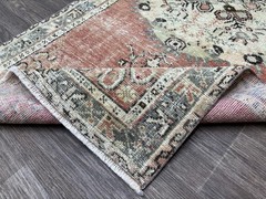 3×6 Red Green Turkish Runner, Vintage Small Runner, Hand-Knotted Wool Rug