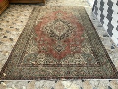 1980s Turkish Large Vintage Handmade Floral Oushak Anatolian Tribal Rug 7×10.7ft