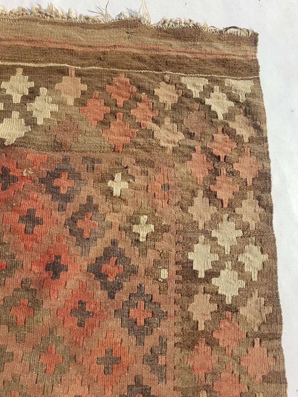 Distressed Fine Vintage Traditional Hand Made Oriental Wool Brown Kilim 164x94cm gallery