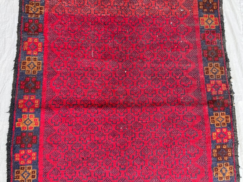Vintage 2'10 x 4'4 Ft Afghan Baluchi Fine Rug, Red & Blue Geometric Area Rug gallery