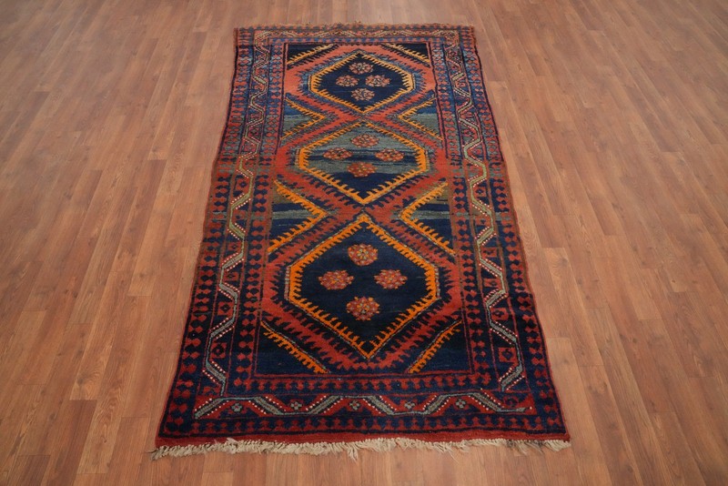 Geometric Tribal Traditional Handmade Semi-Antique Rug Nomadic Wool Carpet 4x7 gallery