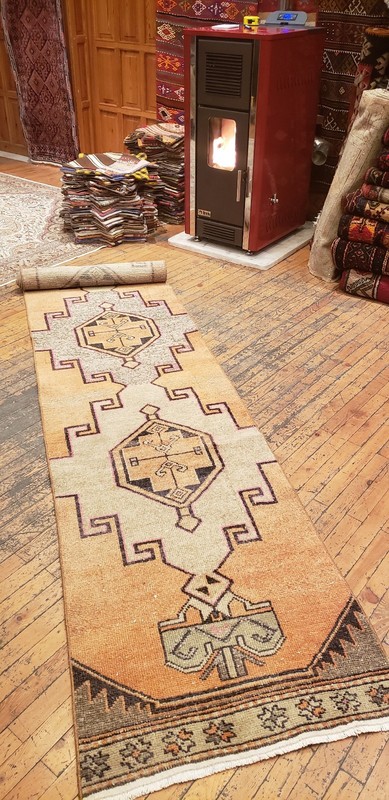 Beautiful 1930-1939's Antique Wool Pile Muted Natural Dye Oushak Runner Rug gallery