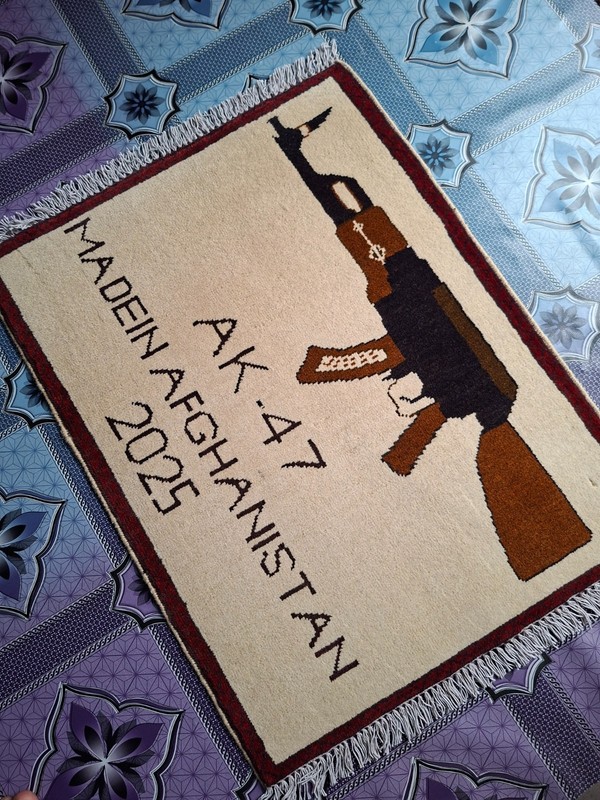 M128 Vintage Afghan War Rug 9/11 Handmade Wool Pictorial Tribal Rug 77 ×60 Cm gallery