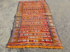 Fine Vintage Traditional Hand Made Oriental Wool Mustard Kilim 3.9×2.2ft