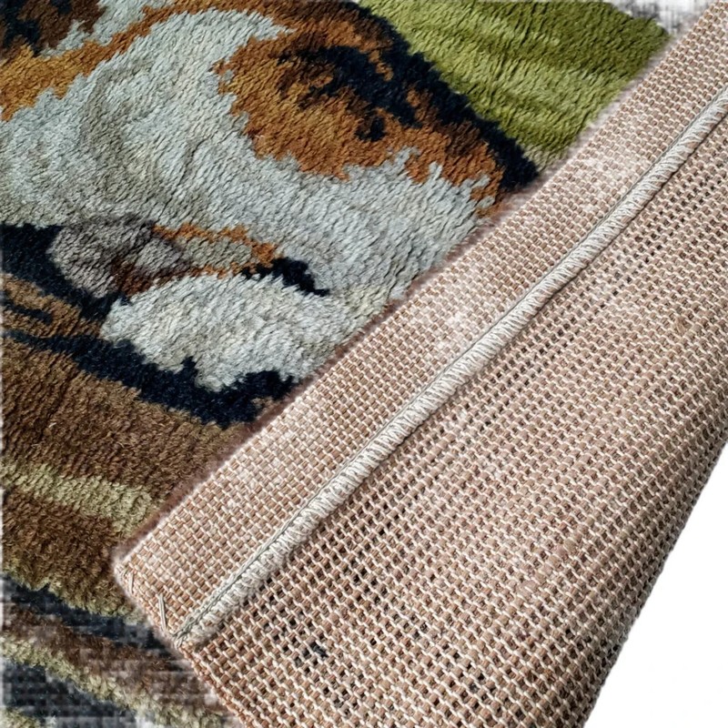 Vintage Cut Pile Wool Rug Dog In Garden Scene 4 Feet Long gallery