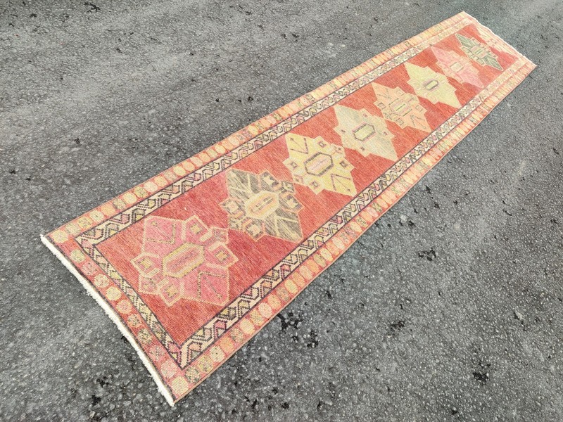 Red Antique rug 3x13, Turkish runner 3x14 vintage, Heriz rug, Herki rug gallery