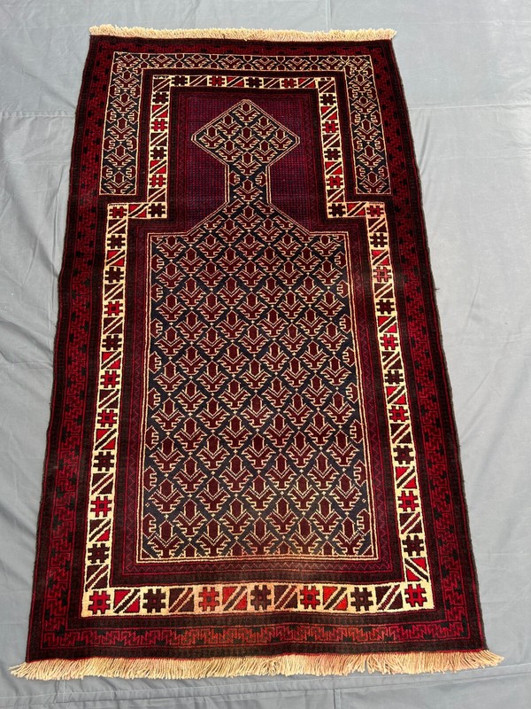 Afghan Baluchi Prayer Rug 3'1 x 5'5 ft – Vintage Hand Knotted Wool Tribal Carpet gallery