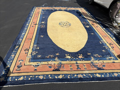 Auth: Antique Art Deco Chinese Rug Miami Mod Wool Beauty Blue Salmon 11×17
