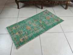 Vintage Runner 3.3×1.6 ft Mini Turkish Rug Oushak Runner Anatolian Runner Y97