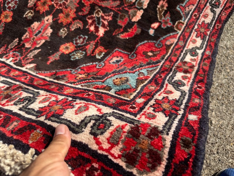 LONG VINTAGE RUNNER RUG 3x17 blue black HAND-KNOTTED ANTIQUE ORIENTAL handmade gallery