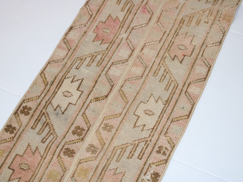 1.5 x 6.3 Feet Handmade Beige Brown Patchwork Turkish Runner Rug – 46 x 194 cm V gallery