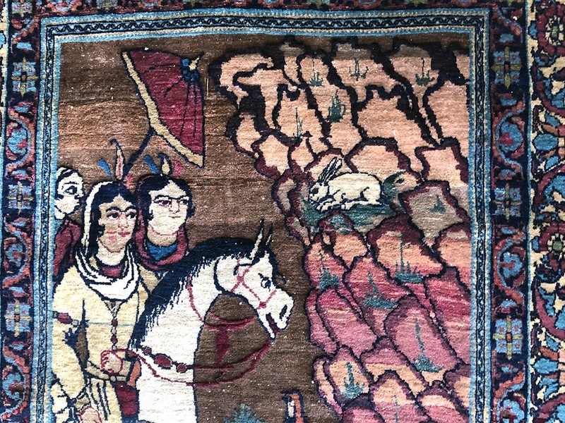 Antique Pictorial Shirin & Farhad Love Story Lavar Kirman Rug gallery
