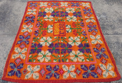Vintage Traditional Oriental Turkish Multicolor Wool Kilim Rug Carpet 102×92 cm