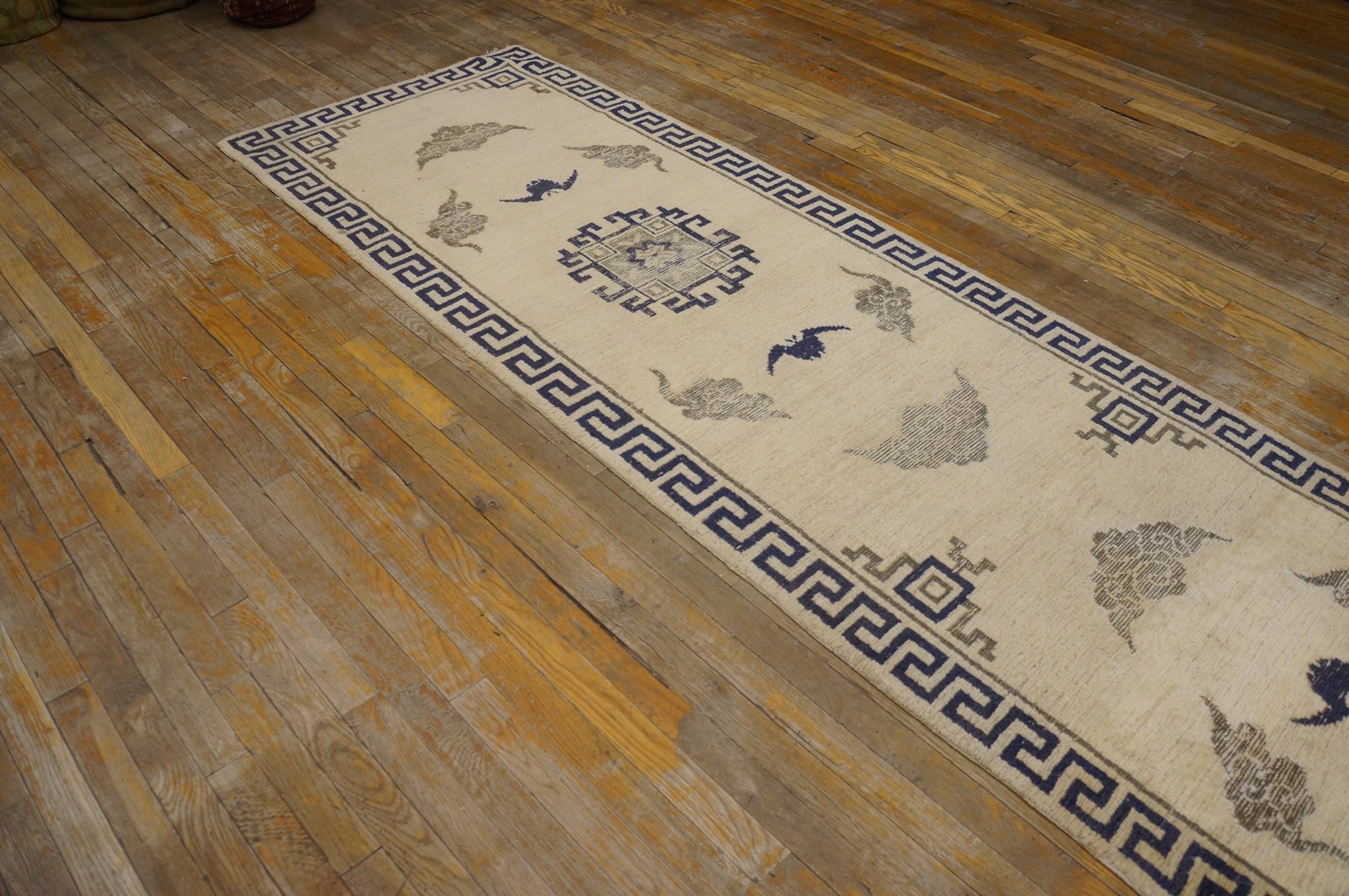 3'x17' Antique Cream Wool Oriental Mongolian Hallway Runner Rug gallery