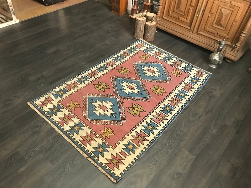 Pink Area Rug , Handknotted Turkish Rug , Geometric Oushak Rug , Pink Nomadic Ru gallery