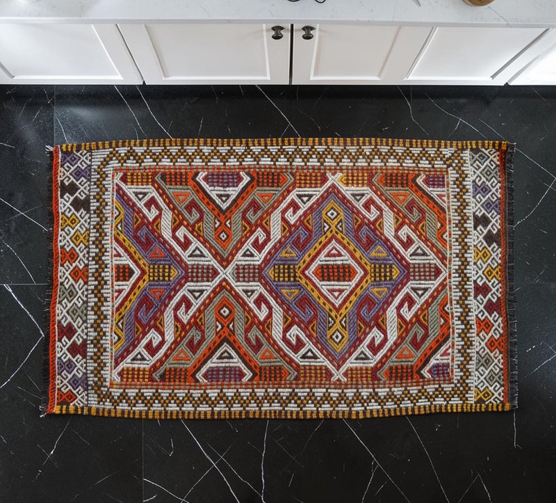 Handmade Kilim Rug Embroidered Turkish Rug Small Rug Organic Wool 2'4" x 3'10" gallery