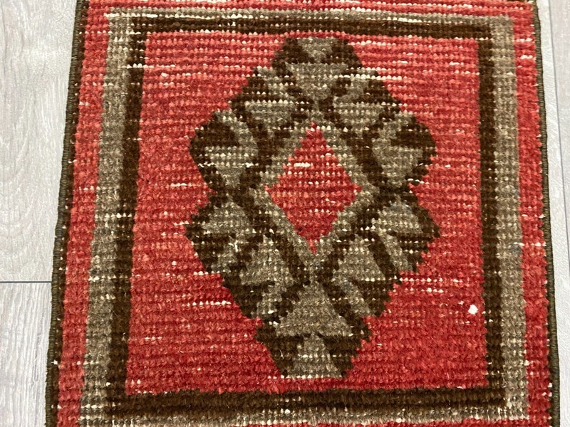 Pink Decorative Vintage Rug 1.3x1.3 ft Small Floral Square Turkish Rug gallery