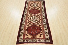 Vintage Tribal Oriental Runner 3’8” x 7’9” Beige Wool Hand-Knotted Area Rug