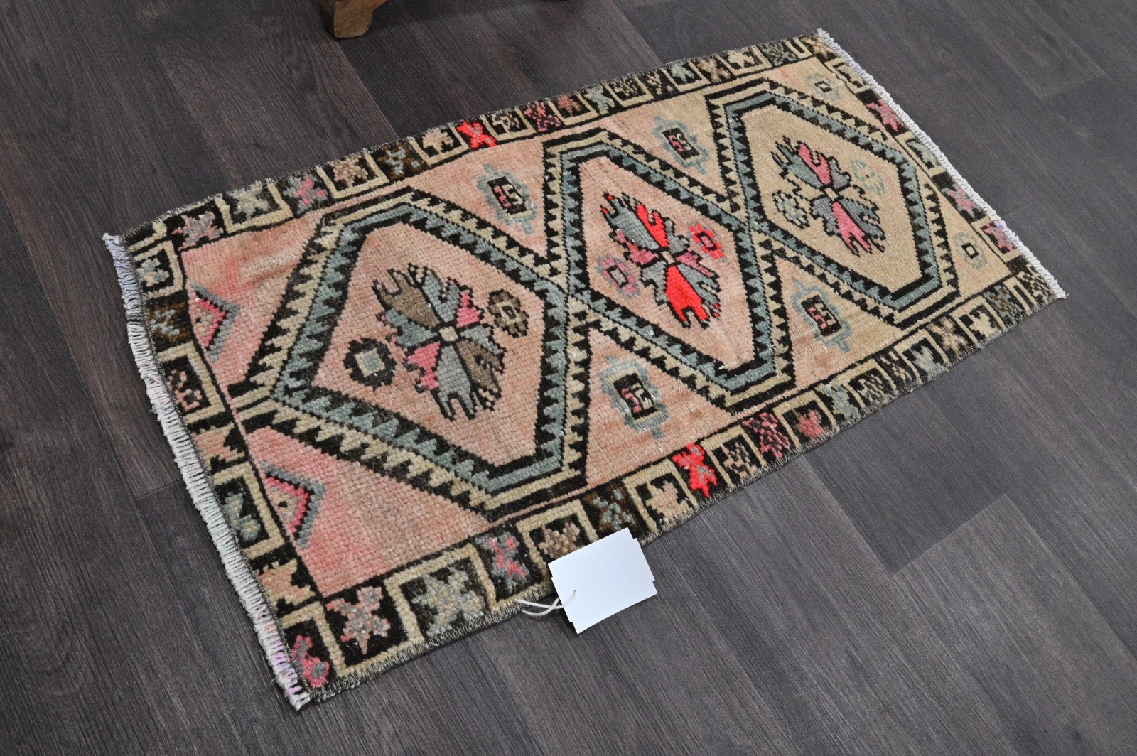 Oushak Turkish Doormat Rug 1x3 PEACH Anatolian Handmade Vintage Small Kilim Rug gallery