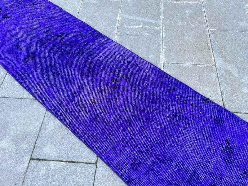 Overdyed 2x10.2 ft Vintage Turkish Runner Rug – Vibrant Purple Skinny Runner gallery