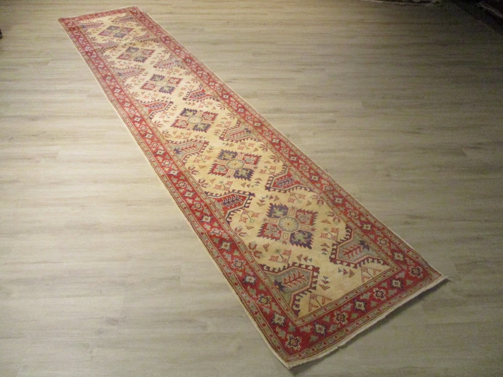 13' FEET RUNNER Afghan-Refugee Vegetable-Dye Handmade-knotted Wool Rug 586308